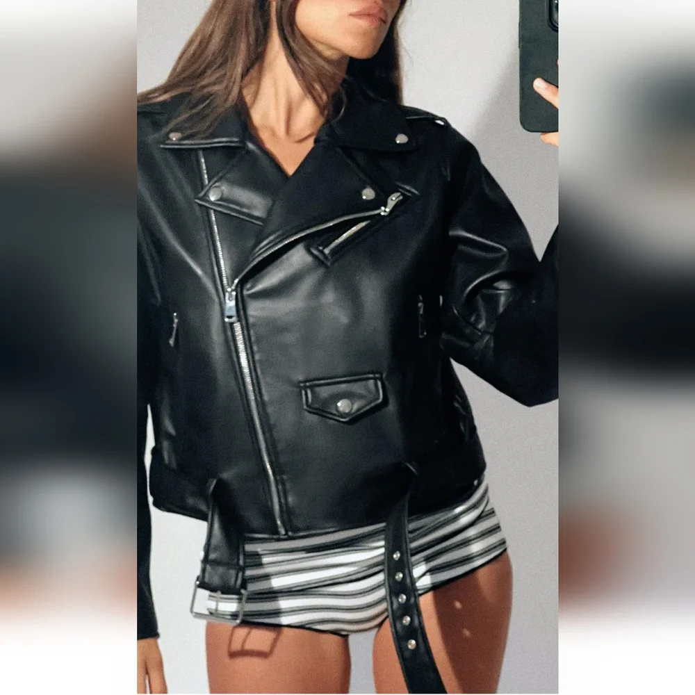 ジャケット・アウター 00s archive biker jacket Pig leather Zara | Jackets & Coats | Zara Faux Leather Biker Jacket Black Xs